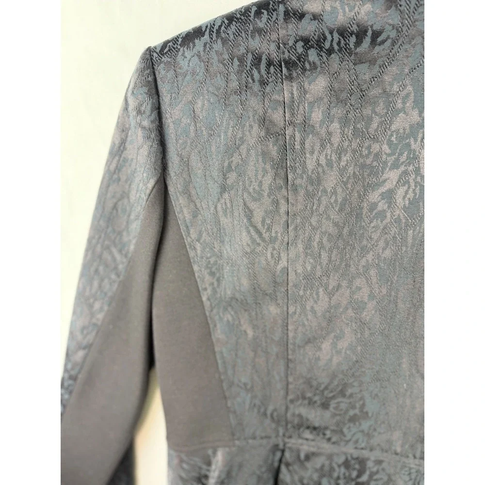 Tahari Womens Black Jacquard Moto Jacket Zip Front Peplum‎ Hem Size 8